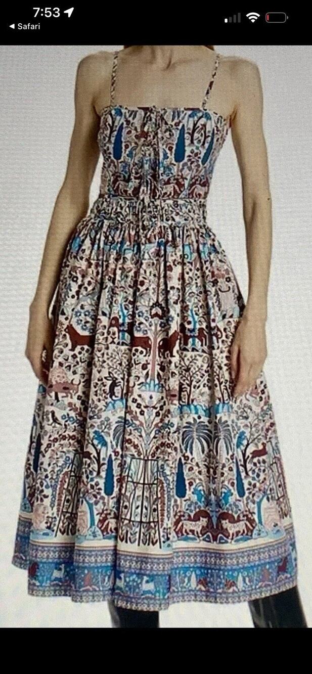 Rhode Katrina Bow Detail Cotton Midi Dress Indigo Jungle Mini Size 10 pre owned